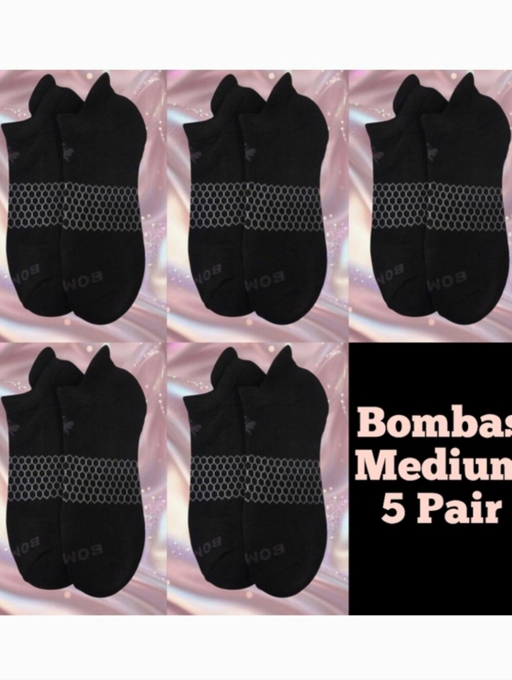 Bombas Ankle Socks Medium 5 Pair Unisex Womens & Mens Honeycomb Black/Grey BNWT